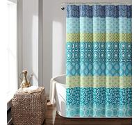 Lush Decor Cortina de Ducha de Rayas Bohemias, 72 Pulgadas de Ancho x 72 Pulgadas de Largo, Azul y Verde, Cortina de Ducha Bohemia, Cortina de baño a Rayas Coloridas, decoración de baño maximalista y