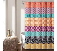 Lush Decor Cortina de Ducha de Rayas Bohemias, 72 Pulgadas de Ancho x 72 Pulgadas de Largo, Fucsia y Naranja, Cortina de Ducha Bohemia, Cortina de baño a Rayas Coloridas, decoración de baño