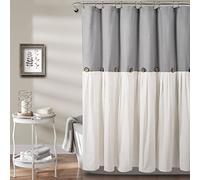 Lush Decor Cortina de Ducha Plisada de Lino con Botones para baño, diseño de Dos Tonos para baño, 72 Pulgadas de Ancho x 78 Pulgadas de Largo, Gris y Blanco