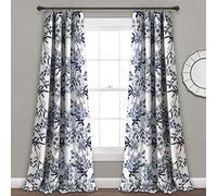Lush Décor - Cortinas de jardín botánico con Estampado Floral de pájaros, filtran la luz, Juego de Cortinas para Sala, Comedor, Dormitorio (par), Azul Marino, 132 cm de Ancho x 213,4 cm de Largo