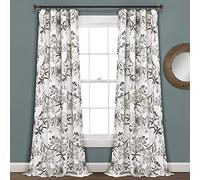 Lush Decor Cortinas de jardín botánico con Estampado Floral de pájaros, filtran la luz, Juego de Cortinas para Sala, Comedor, Dormitorio (par), Gris y Blanco, 52 Pulgadas de Ancho x 108 Pulgadas de
