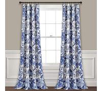 Lush Decor Cortinas Sydney Color Blanco Marino | Juego de Paneles de Ventana de oscurecimiento de habitación de jardín Floral para Sala, Comedor, Dormitorio (par), 84 Pulgadas de Largo x 52 Pulgadas