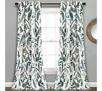 Lush Decor Devonia - Par de Paneles de Cortinas filtrantes de luz para Ventana, 132 cm de Ancho x 213 cm de Largo, Blanco y Verde