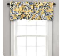 Lush Decor Dolores - Cenefa de Cortina para Ventana con Filtro de luz, 132 cm de Ancho x 45,7 cm de Largo, Color Amarillo, Cenefa Azul y Amarillo, Estampado de pájaros y Flores, decoración del hogar