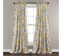 Lush Decor, Dolores - Juego de Cortinas Amarillas con oscurecimiento para Sala, Comedor, Dormitorio, 241 x 132 cm, Color Azul, 241 x 132 cm, par de Paneles