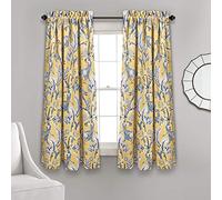 Lush Decor Dolores - Paneles de Ventana filtrantes de luz, par, 132 cm de Ancho x 160 cm de Largo, Color Amarillo, Cortinas Toile - Estampado Floral de pájaros - Cortinas de Campo milenario y francés