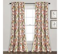 Lush Decor Dolores - Paneles de Ventana filtrantes de luz, par, 132 cm de Ancho x 213 cm de Largo, Cortinas Neutras y multitoile - Estampado Floral de pájaros - Cortina Grandmillennial & French