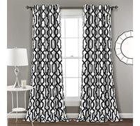 Lush Decor Edward - Cortinas enrejadas filtrantes de luz para Sala, Comedor, Dormitorio (par), Blanco y Negro, 132 cm de Ancho x 213 cm de Largo