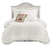 Lush Decor, Ella, Colcha Elegante de Encaje con Volantes, Estilo Vintage, 2 Piezas, Individual XL, Blanco