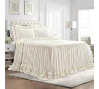 Lush Decor Ella Shabby Chic - Juego de 3 Piezas de Colcha de Encaje con Volantes, Color Marfil, Estilo Granja, tamaño Queen, poliéster