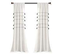 Lush Decor Farmhouse Boho Stripe - Par de Paneles de Cortinas de algodón teñido con borlas, 42 x 84 Pulgadas, Marfil y Negro