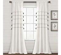 Lush Decor Farmhouse - Par de Cortinas de Ventana de algodón teñido con borlas, 95 Pulgadas de Largo x 42 Pulgadas de Ancho, Marfil y Negro