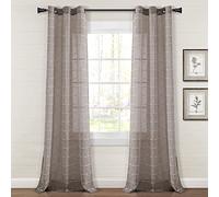 Lush Decor Farmhouse - Par de Paneles de Cortinas traslúcidas con Ojales texturizados para Ventana, 38 Pulgadas de Ancho x 84 Pulgadas de Largo, Color marrón