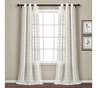 Lush Decor Farmhouse - Par de Paneles de Cortinas traslúcidas con Ojales texturizados para Ventana, 38 Pulgadas de Ancho x 95 Pulgadas de Largo, Color Blanco