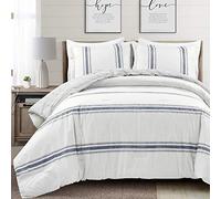 Lush Decor Farmhouse Stripe - Juego de edredón de 3 Piezas, Azul Marino, matrimonial/Queen