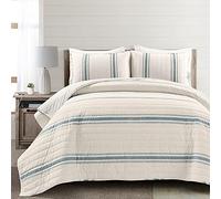 Lush Decor Farmhouse Stripe - Juego de edredón de 3 Piezas, Color Azul, tamaño King
