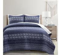 Lush Decor Hygge Geo - Juego de edredón Reversible de 3 Piezas de algodón, Color Azul Marino, tamaño King