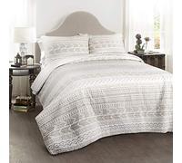 Lush Decor Hygge Geo - Juego de Ropa de Cama de 3 Piezas, diseño de Rayas, tamaño matrimonial/Queen, Color Gris Pardo y Blanco