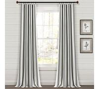 Lush Decor Juego de Cortinas de algodón teñido a Rayas de Granja, 42 Pulgadas de Ancho x 84 Pulgadas de Largo, Color Negro, Encanto rústico Moderno clásico, Tela de algodón ecológica