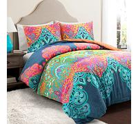 Lush Decor Juego de Funda de edredón Reversible de 3 Piezas de algodón, Turquesa y Azul Marino, matrimonial/Queen