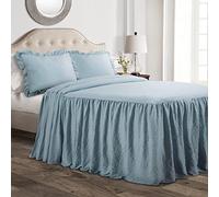 Lush Decor - Juego de funda nórdica de 3 piezas con falda con volantes, estilo atemporal, diseño clásico, suave y ligero, para cama queen, color azul lago