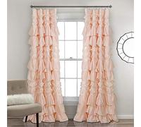 Lush Decor Kemmy Cortina | Panel de Ventana con Volantes, Texturizado, Estilo Desgastado Chic para Sala de Estar, Comedor, Dormitorio (Individual), 84 x 52 Pulgadas, Rosa melocotón