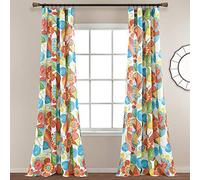Lush Decor Layla - Par de Cortinas para Ventana, poliéster, Naranja y Azul, 52 Pulgadas de Ancho x 95 Pulgadas de Largo (Paquete de 2)