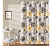 Lush Decor Leah Cortina de ducha floral, 183 cm de ancho x 213 cm de largo, amarillo y gris, bonita cortina de ducha amarilla, flores coloridas en flor, cortina de ducha extralarga, decoración de baño