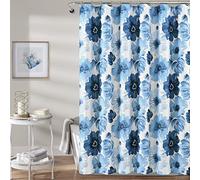 Lush Decor Leah Cortina de Ducha Floral, 72 Pulgadas de Ancho x 72 Pulgadas de Largo, Azul Marino y Blanco, Bonita Cortina de Ducha Azul, decoración de Primavera, Flores Coloridas en Flor, decoración