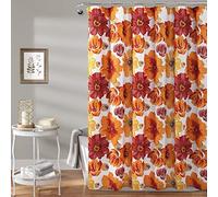 Lush Decor Leah Cortina de Ducha Floral, 72 Pulgadas de Ancho x 72 Pulgadas de Largo, Rojo y Naranja, Cortinas de Ducha de Tela, Cortina de baño botánica de Acuarela, decoración de Granja y Campo