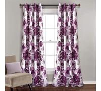 Lush Decor Leah - Ojal Aislado Floral, 52 Pulgadas de Ancho x 95 Pulgadas de Largo, Morado y Gris
