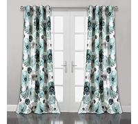 Lush Decor Leah - Paneles de Cortina de Ventana filtrantes de luz, par, 52 Pulgadas de Ancho x 84 Pulgadas de Largo, Color Azul, Cortinas Florales de Acuarela de Primavera Coloridas, Cortinas largas