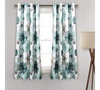 Lush Decor Leah - Paneles de Cortina para Ventana con Filtro de luz, par, 132 cm de Ancho x 160 cm de Largo, Color Azul, Cortinas Florales, Flores Coloridas de Acuarela primaveral, Cortinas Cortas