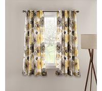 Lush Decor Leah - Paneles de Cortina para Ventana con Filtro de luz, par, 52 Pulgadas de Ancho x 45 Pulgadas de Largo, Amarillo y Gris, Cortinas Florales, Flores Coloridas de Acuarela primaveral,