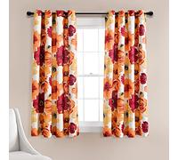 Lush Decor Leah - Paneles de Cortina para Ventana con Filtro de luz, par, 52 Pulgadas de Ancho x 63 Pulgadas de Largo, Rojo y Naranja, Cortinas Florales, Flores Coloridas de Acuarela primaveral,