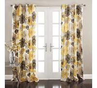 Lush Decor Leah - Par de Paneles de Cortinas para oscurecer la habitación, 84 x 52 Pulgadas, Amarillo/Gris, Juego de 2