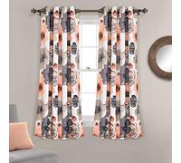 Lush Decor Leah - Par de Paneles de Cortinas para Ventana con Filtro de luz, Ojales aislados Florales, 52 Pulgadas de Ancho x 63 Pulgadas de Largo, Coral y Gris