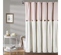 Lush Decor Linen Button Shower Curtain Cortina de Ducha con Botones de Lino, Mezcla de algodón, Blush & White, 72 Inches x 72 Inches