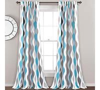 Lush Decor Mid Century Geo - Par de Cortinas para Ventana con Filtro de luz, 132 cm de Ancho x 213 cm de Largo, Azul y Gris