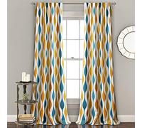 Lush Decor Mid Century Geo - Par de Paneles de Cortinas filtrantes de luz, 95 Pulgadas de Largo x 52 Pulgadas de Ancho, Turquesa y Naranja