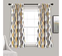 Lush Decor Mid Century Geo - Par de Paneles de Cortinas para oscurecer la habitación, 52 Pulgadas de Ancho x 63 Pulgadas de Largo, Color Dorado y Gris