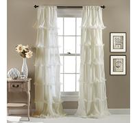 Lush Decor Nerina Panel de Ventana filtrante de luz, Individual, 137 cm de Ancho x 213 cm de Largo, Color Marfil, Cortinas con Volantes para Dormitorio, Cortinas Color Crema para Sala de Estar