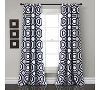Lush Decor Octagon Blocks Room Darkening Window Curtain Panel Pair, 84" x 52", Navy Par Cortina para Ventana, Poliéster, Azul Marino, W 52" x L 84" (2 Panels)