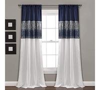 Lush Decor Panel de Cielo Nocturno para Sala de Estar, Dormitorio, Comedor (Cortina Individual), 84 x 42 Pulgadas, Azul Marino y Blanco