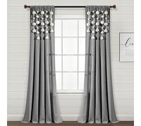 Lush Decor Panel de Cortina de Lino Bohemio con borlas y Pompones (Panel Individual), 84 Pulgadas de Largo x 52 Pulgadas de Ancho, Gris Oscuro