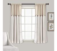 Lush Decor Panel de cortina de lino con botones para ventana, individual, 40 pulgadas de ancho x 45 pulgadas de largo, cortinas de campo, decoración rústica, cortinas modernas de granja con bloques de