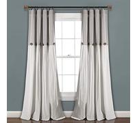 Lush Decor Panel de Cortina de Lino con Botones para Ventana, Individual, 40 Pulgadas de Ancho x 95 Pulgadas de Largo, Color Gris y Blanco, Cortinas de Campo, decoración rústica, Cortinas Modernas de