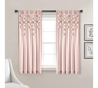 Lush Decor Panel de Cortina de Lino Texturizado con borlas y Pompones Estilo Bohemio para Ventana, Individual, 52 Pulgadas de Ancho x 63 Pulgadas de Largo, Color Rubor