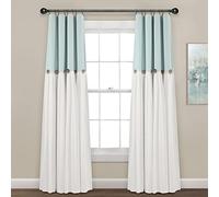Lush Decor Panel de Cortina Opaca 100% Forrado con Botones de Lino (Panel Individual), 84 Pulgadas de Largo x 40 Pulgadas de Ancho, Azul y Blanco