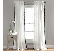 Lush Decor Panel Individual con Ventana con Pompones, 274 cm de Largo x 127 cm de Ancho, Color Negro